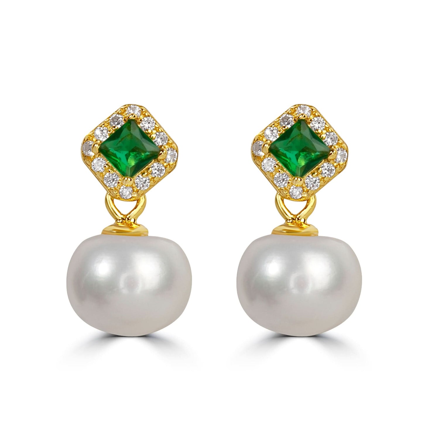 Gold Plated Luna Pearl & Emerald Earring