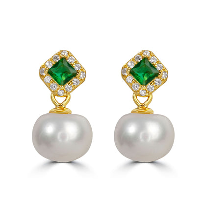 Gold Plated Luna Pearl & Emerald Earring