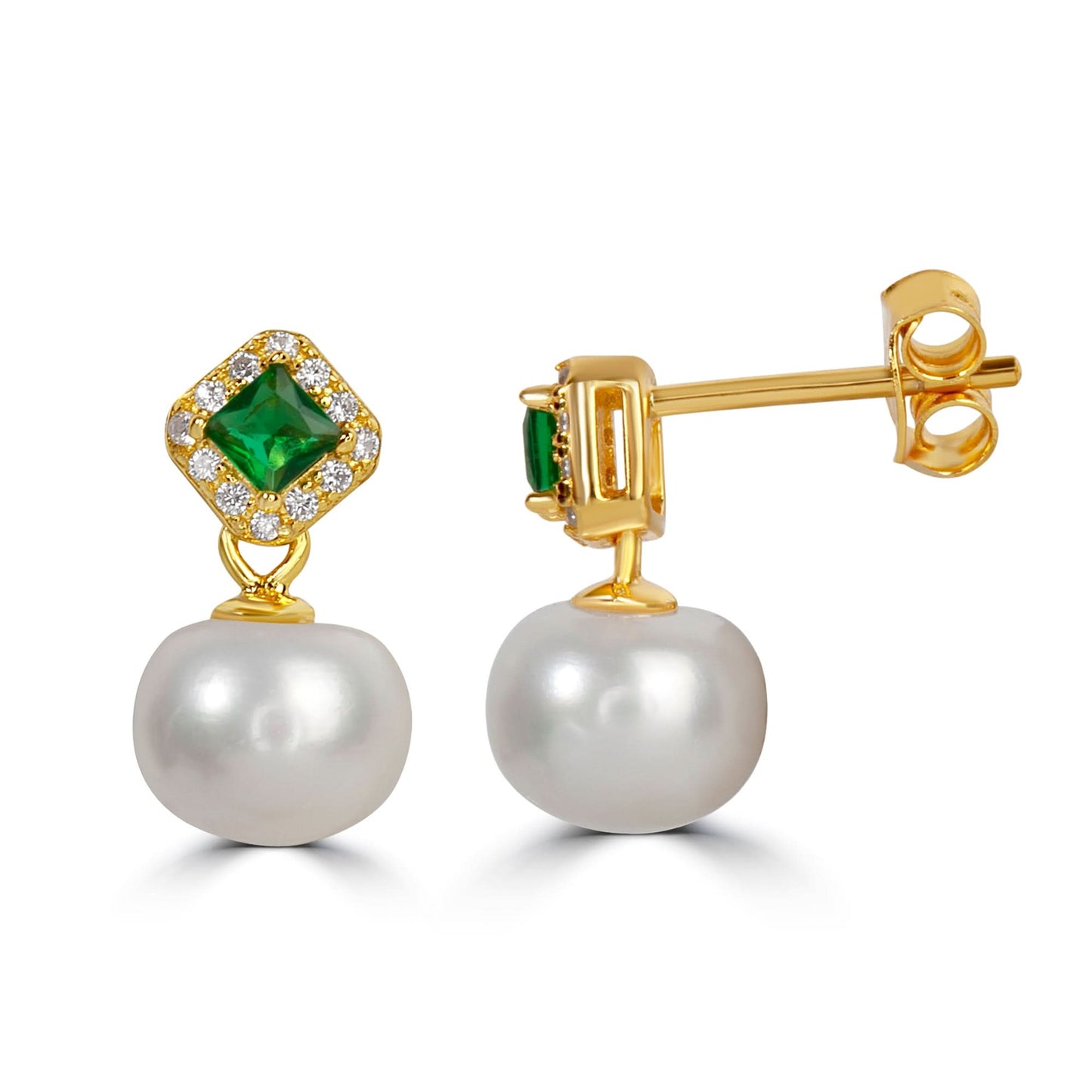 Gold Plated Luna Pearl & Emerald Earring