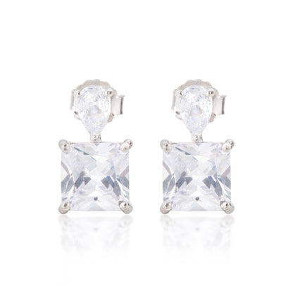 Silver Square White Stone Earrings