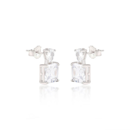 Silver Square White Stone Earrings