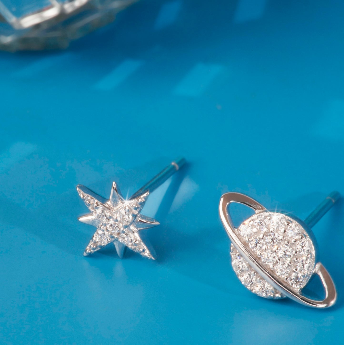 "Star and Saturn" Silver Earrings