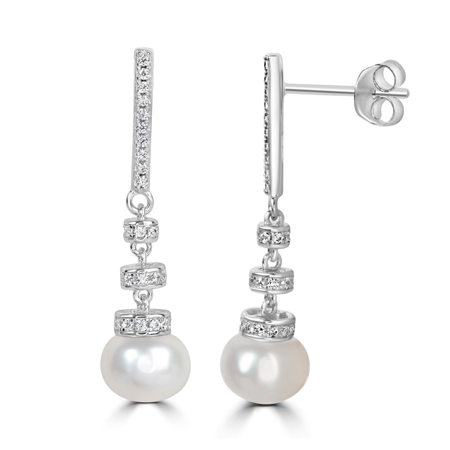'Vintage Blossom Pearl' Silver Danglers
