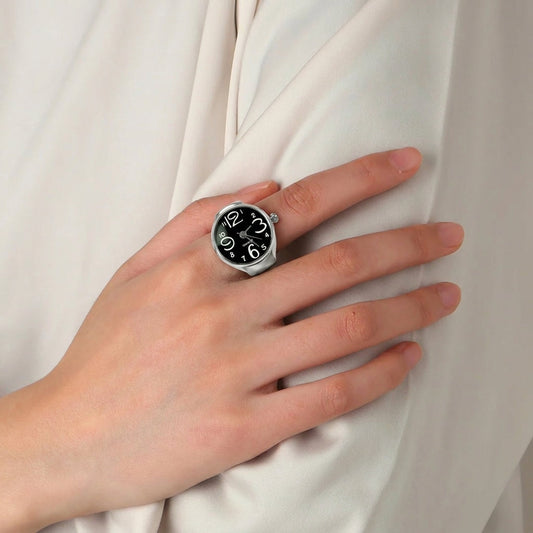 Midnight Dial Ring Watch Silvish