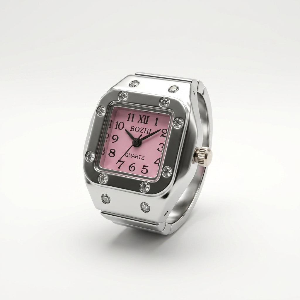Pink Pixel Ring Watch Silvish