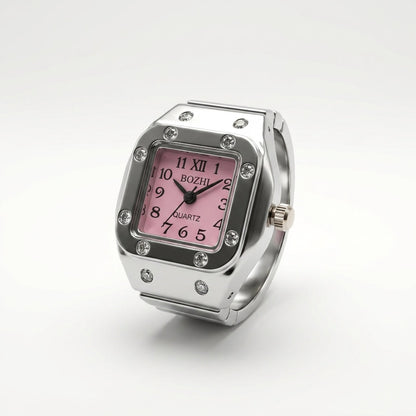 Pink Pixel Ring Watch Silvish