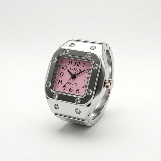 Pink Pixel Ring Watch Silvish