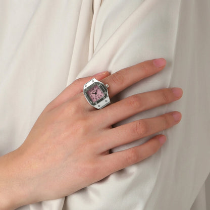 Pink Pixel Ring Watch Silvish