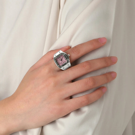 Pink Pixel Ring Watch Silvish