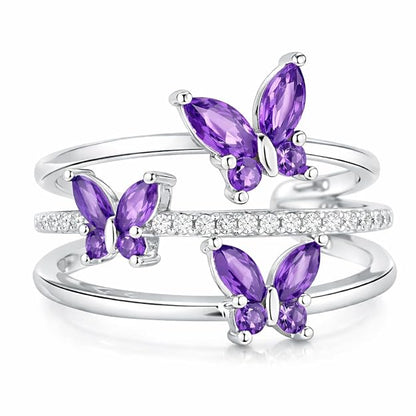 Silver Tri-Butterfly Ring