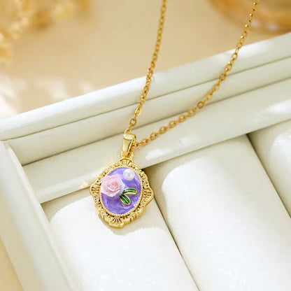 Vintage Garden Drip Oil Floral Pendant