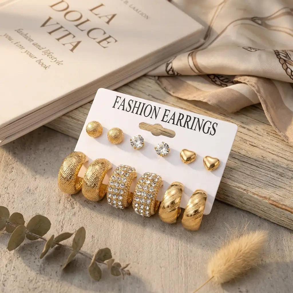 Gold Hoop & Stud Earrings Set Yiwu Zhuchai E-Commerce Firm (Individual Business)