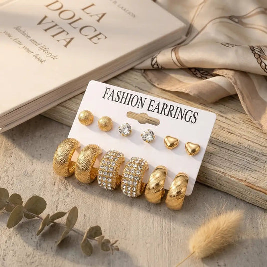 Gold Hoop & Stud Earrings Set Yiwu Zhuchai E-Commerce Firm (Individual Business)