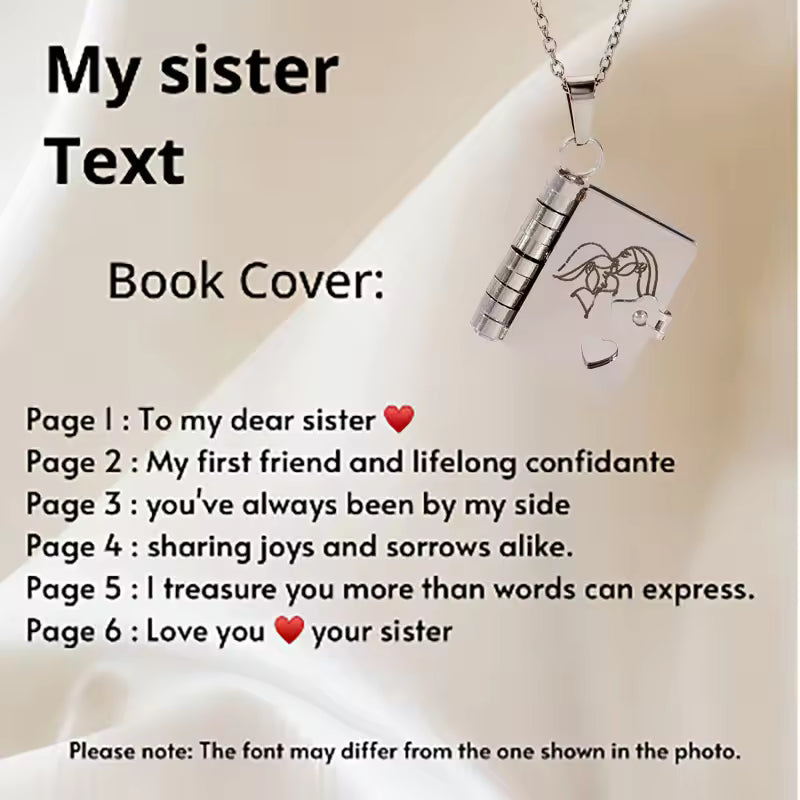 To My Sister Engraved Book Locket Necklace