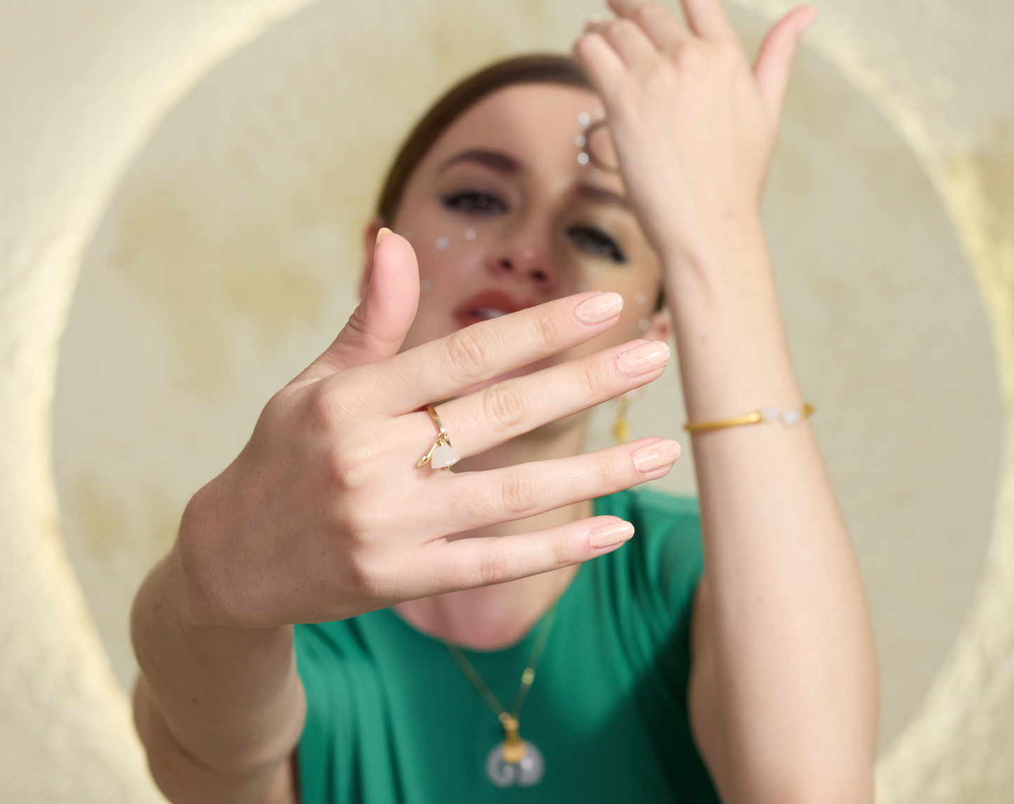 Gold Plated White Stone Floral Ring