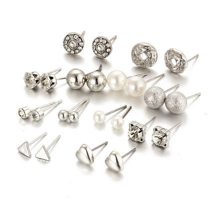 12 Pairs Crystal Heart Earring Set for Women Yiwu Zhuchai E-Commerce Firm