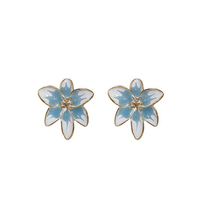 Blue Glaze Flower Drop Earrings