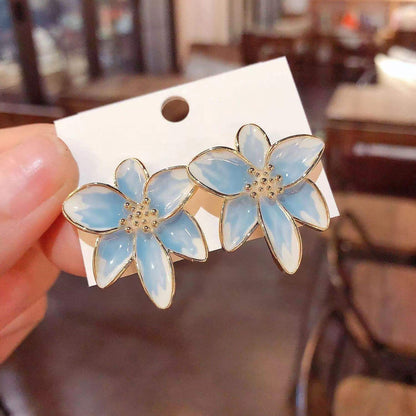 Blue Glaze Flower Drop Earrings