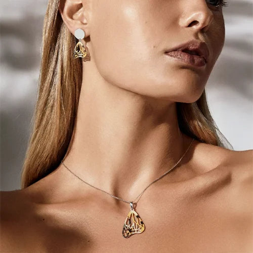 Golden Mirage Abstract Pendant & Earring Set (925 Sterling Silver)