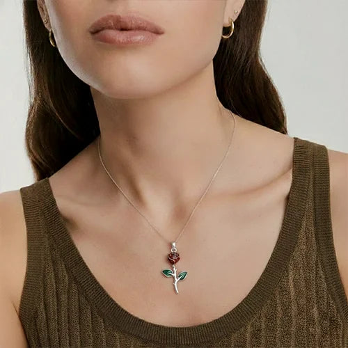 Scarlet Bloom Rose Pendant Necklace (925 Sterling Silver) Silvish