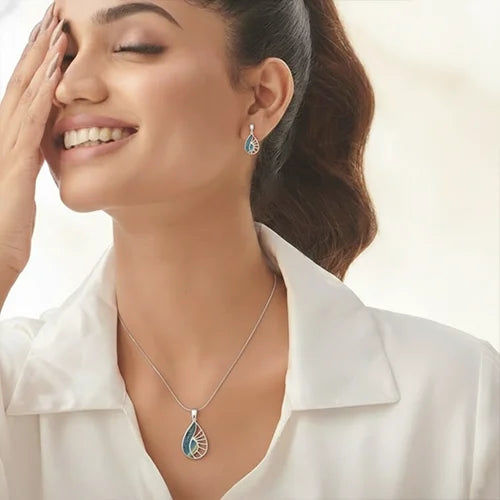 The Azure Radiance Enamel Teardrop Set (925 Sterling Silver)