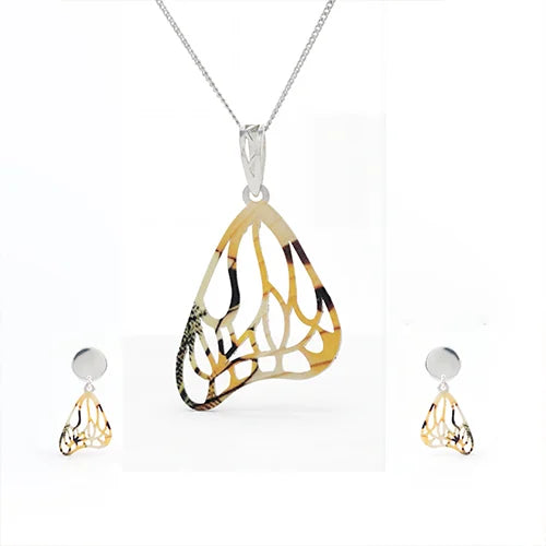 Golden Mirage Abstract Pendant & Earring Set (925 Sterling Silver)