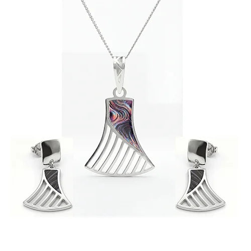 Aurora Wave Statement Pendant & Earring Set (925 Sterling Silver)