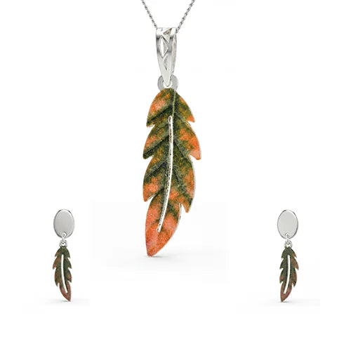 Nature Whisper Feather Pendant & Earring Set (925 Sterling Silver)