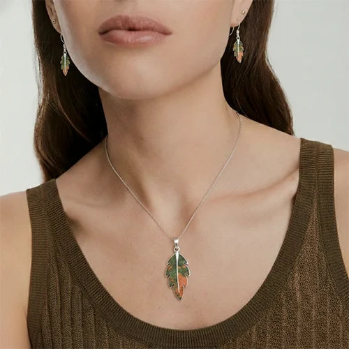 Nature Whisper Feather Pendant & Earring Set (925 Sterling Silver)