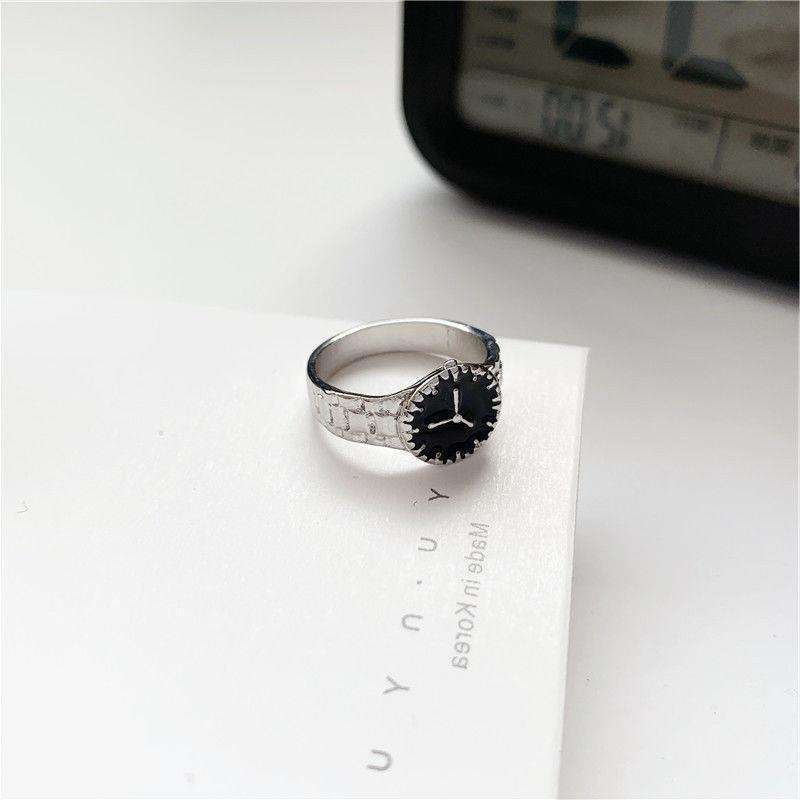 Silver Adjustable Ring Watch with Black Dial Hunan Haoyi