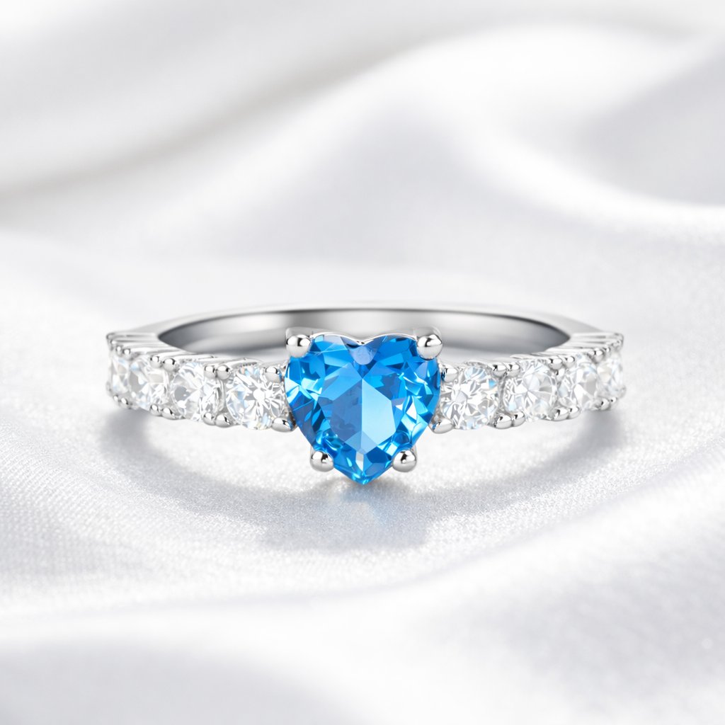 Silver Blue Gemstone Heart Ring Silvish