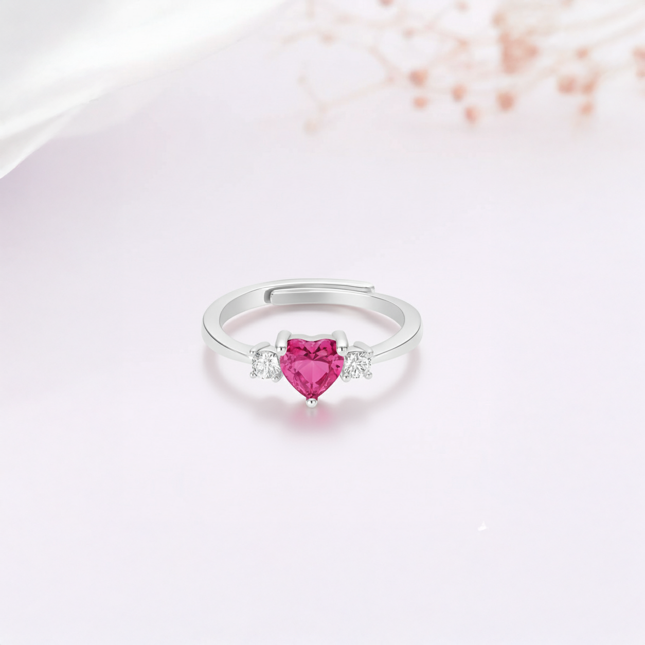Silver Pink Gemstone Heart Ring