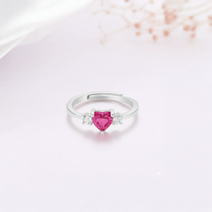 Silver Pink Gemstone Heart Ring