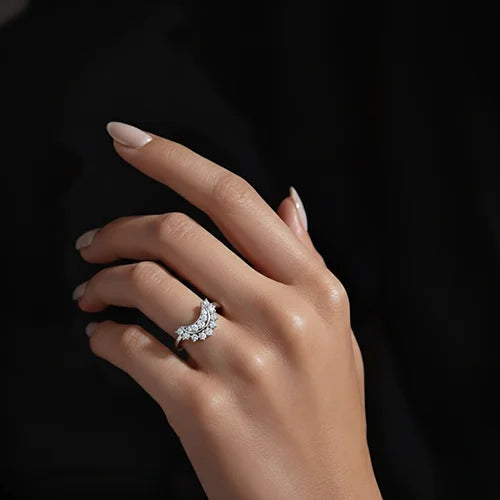 Silver Sun & Moon Crystal Ring Set