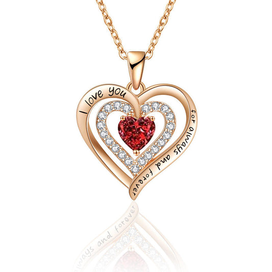 Rose Gold Heart Birthstone Necklace Silvish
