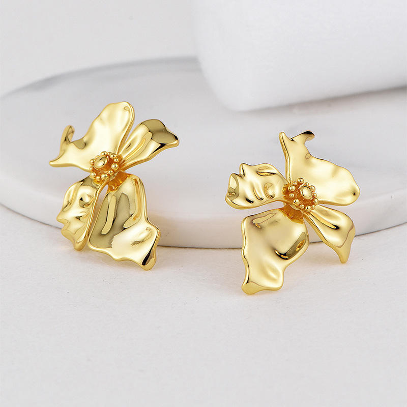 Golden Floral Stud Earrings Silvish