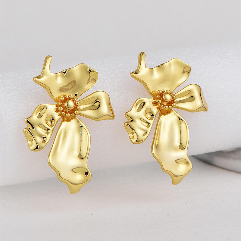 Golden Floral Stud Earrings Silvish