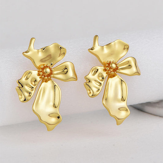 Golden Floral Stud Earrings Silvish