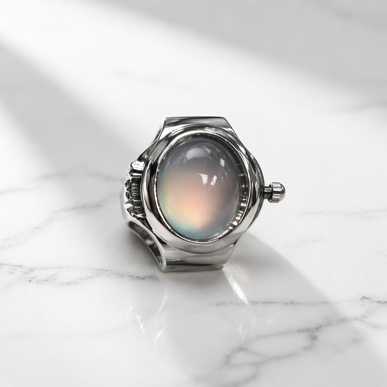 Crystal Time Ring Watch Openable Silvish