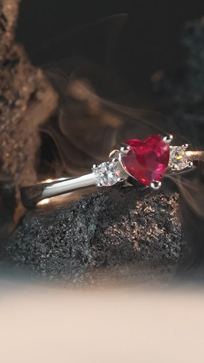 'Pink Gemstone' Heart Silver Ring