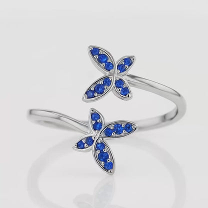 925 Sterling Silver Indigo Flower Duet Ring