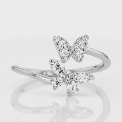 925 Sterling Silver Twin Butterfly Spark Ring