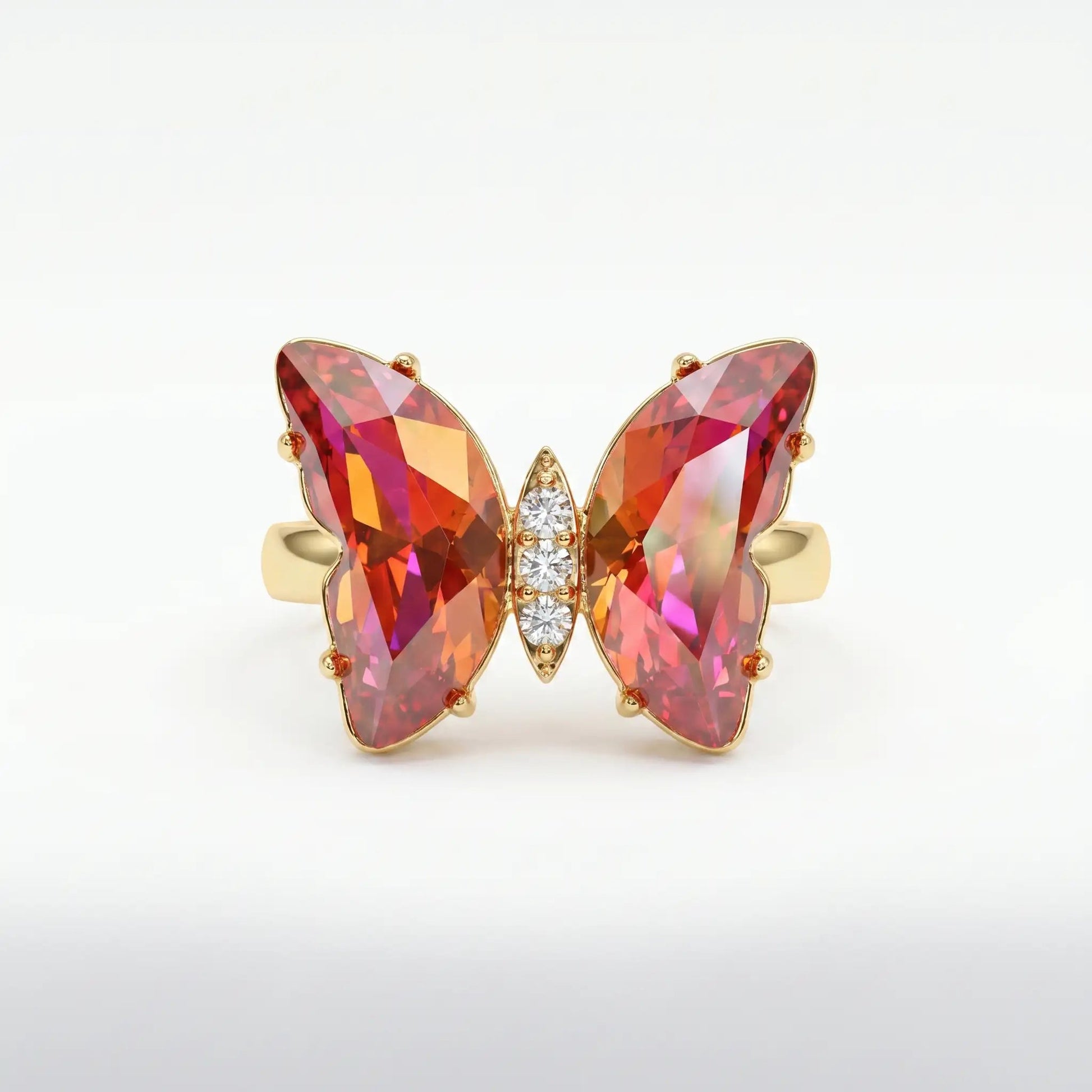 Gold Butterfly Crystal Adjustable Ring Hunan Haoyi