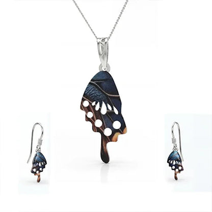 Midnight Wing Enamel Pendant & Earring Set (925 Sterling Silver) Silvish
