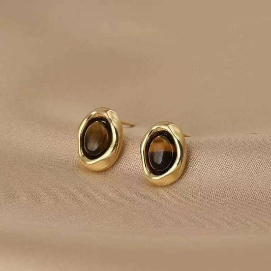 Tiger’s Eye Oval Stud Earrings