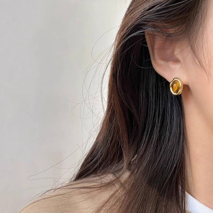 Tiger’s Eye Oval Stud Earrings