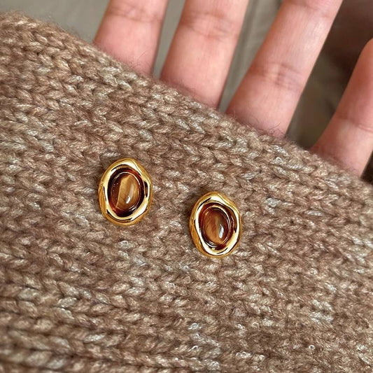 Tiger’s Eye Oval Stud Earrings